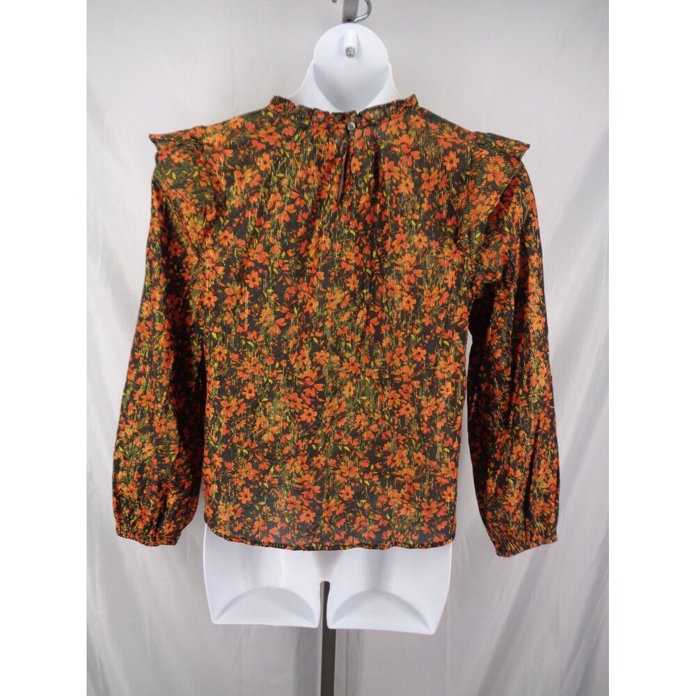 Gap Floral Metallic Ruffle Top Blouse Size Medium - Picture 3 of 14
